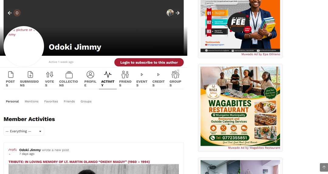 Epa Othieno and Wagabites Restaurant on a storyteller profile.
