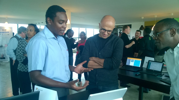 Francis showcasing MYAccounts to Microsoft CEO Satya Nadella in Nairobi last year