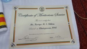 Certificate of meritorious service awarded to Kikira